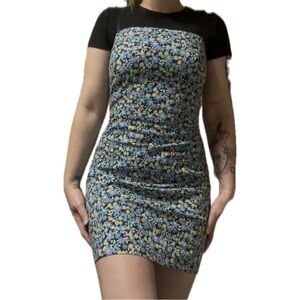 Y2k The Limited Black and Blue Floral Mini Dress